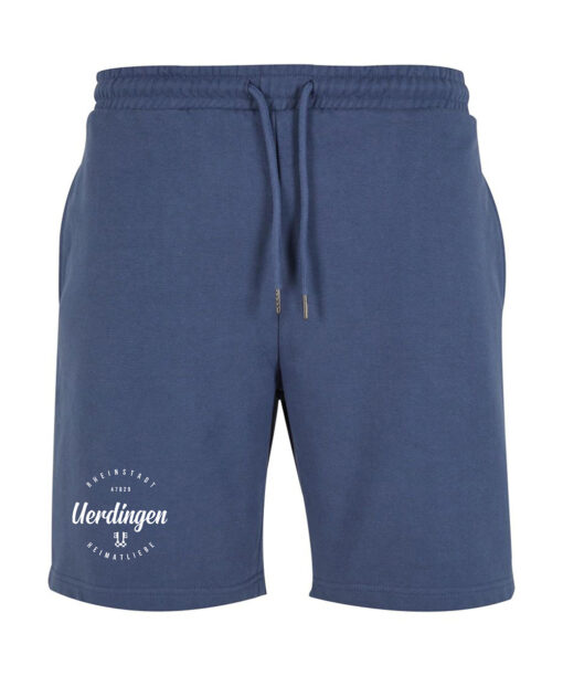 Shorts "Rheinstadt x Heimatliebe" Indigo Blau Heimatstoff Uerdingen Vorderseite
