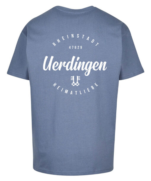 T-Shirt "Rheinstadt x Heimatliebe" Indigo Blau Oversized Heimatstoff Uerdingen Rückseite