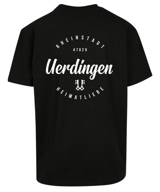 T-Shirt "Rheinstadt x Heimatliebe" Schwarz Oversized Heimatstoff Uerdingen Rückseite