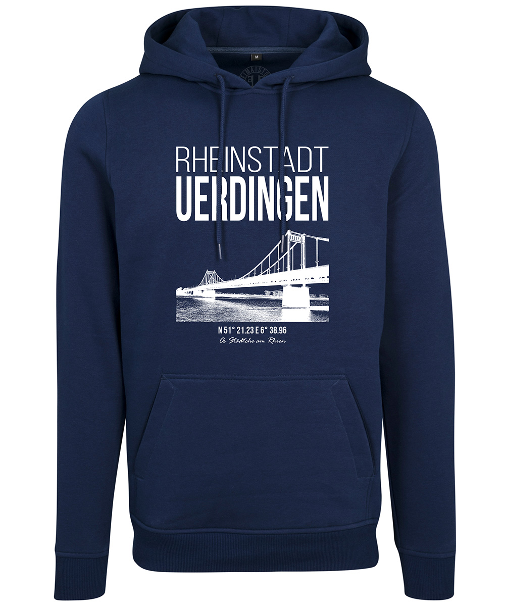Hoodie "Städtche am Rhien" Navy Unisex Vorderseite
