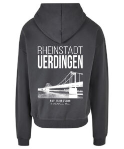 Hoodie "Städtche am Rhien" Dunkelgrau Unisex Oversized Rückseite